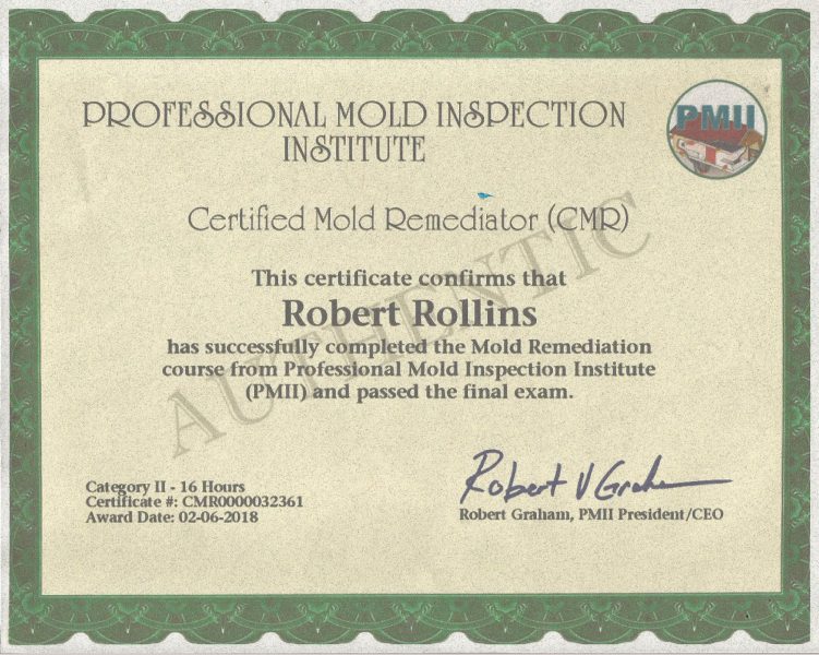 Certificate Mold Remediator