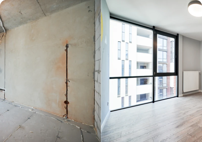 Unfinished room with exposed wall and pipe