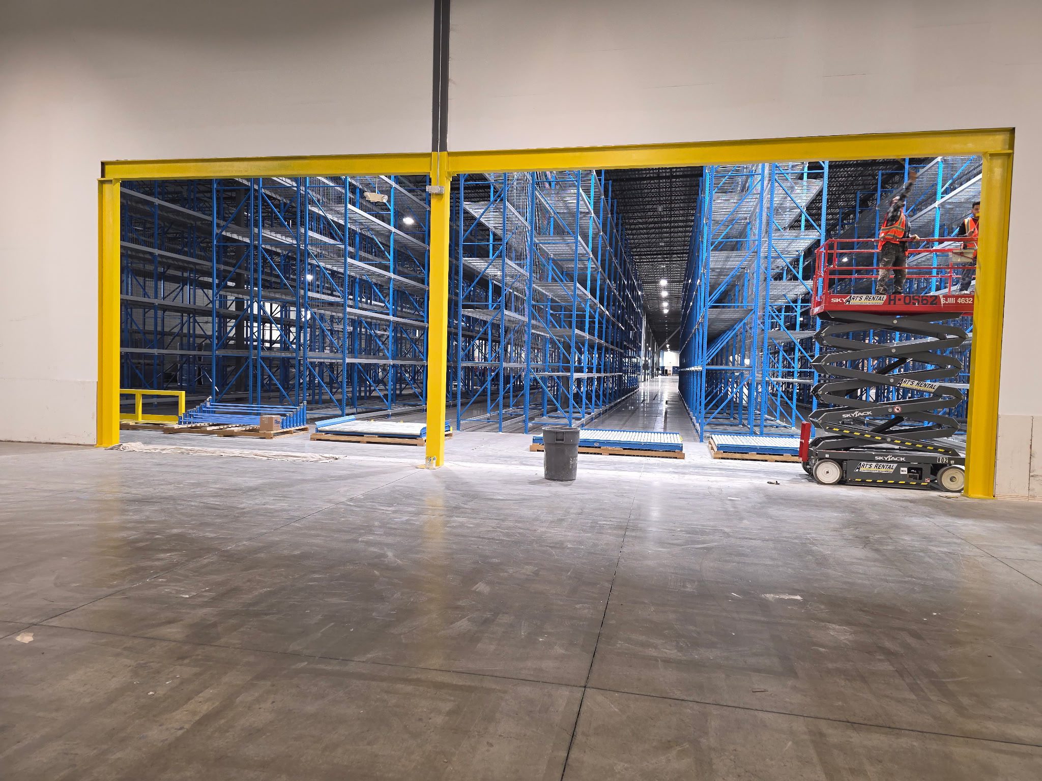 Industrial shelving installation in progress