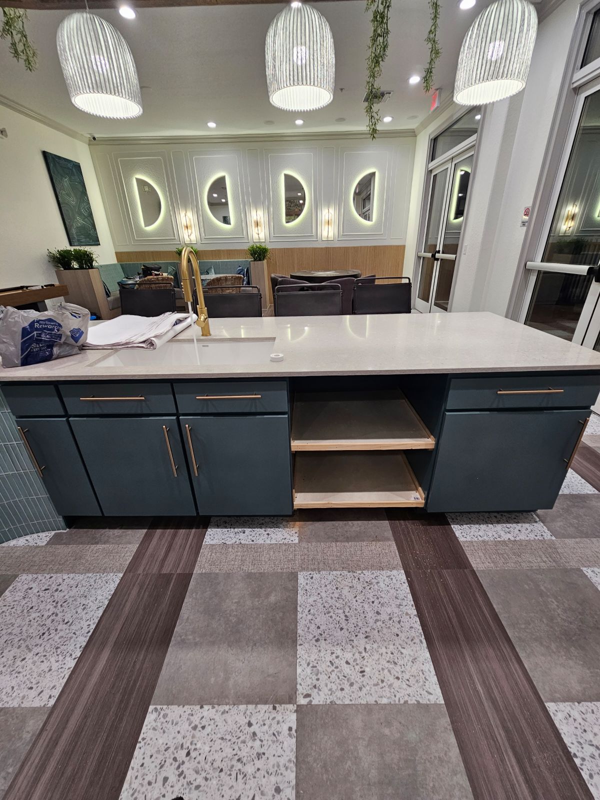 Contemporary kitchen design with open shelves